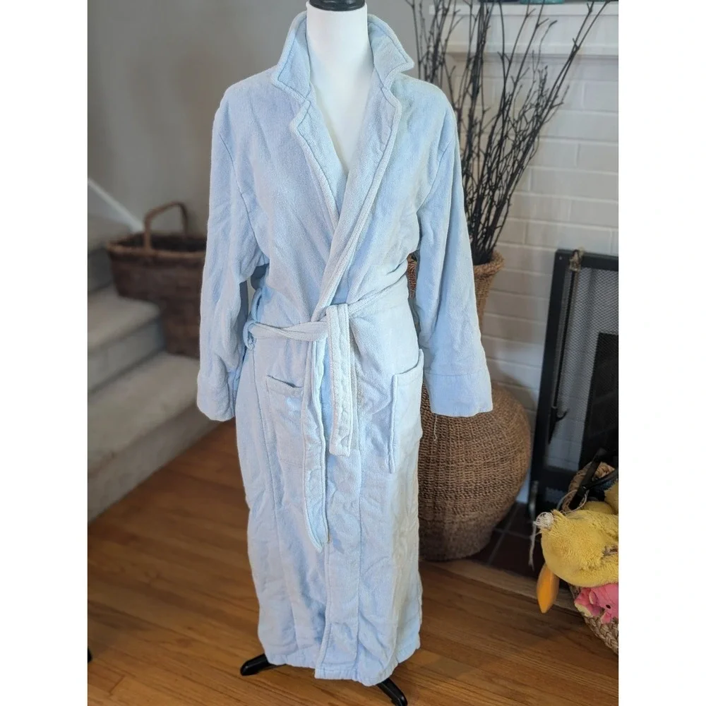Vintage WAM 100% Turkish Cotton Bathrobe – Light Blue Spa Plush Luxury Robe L